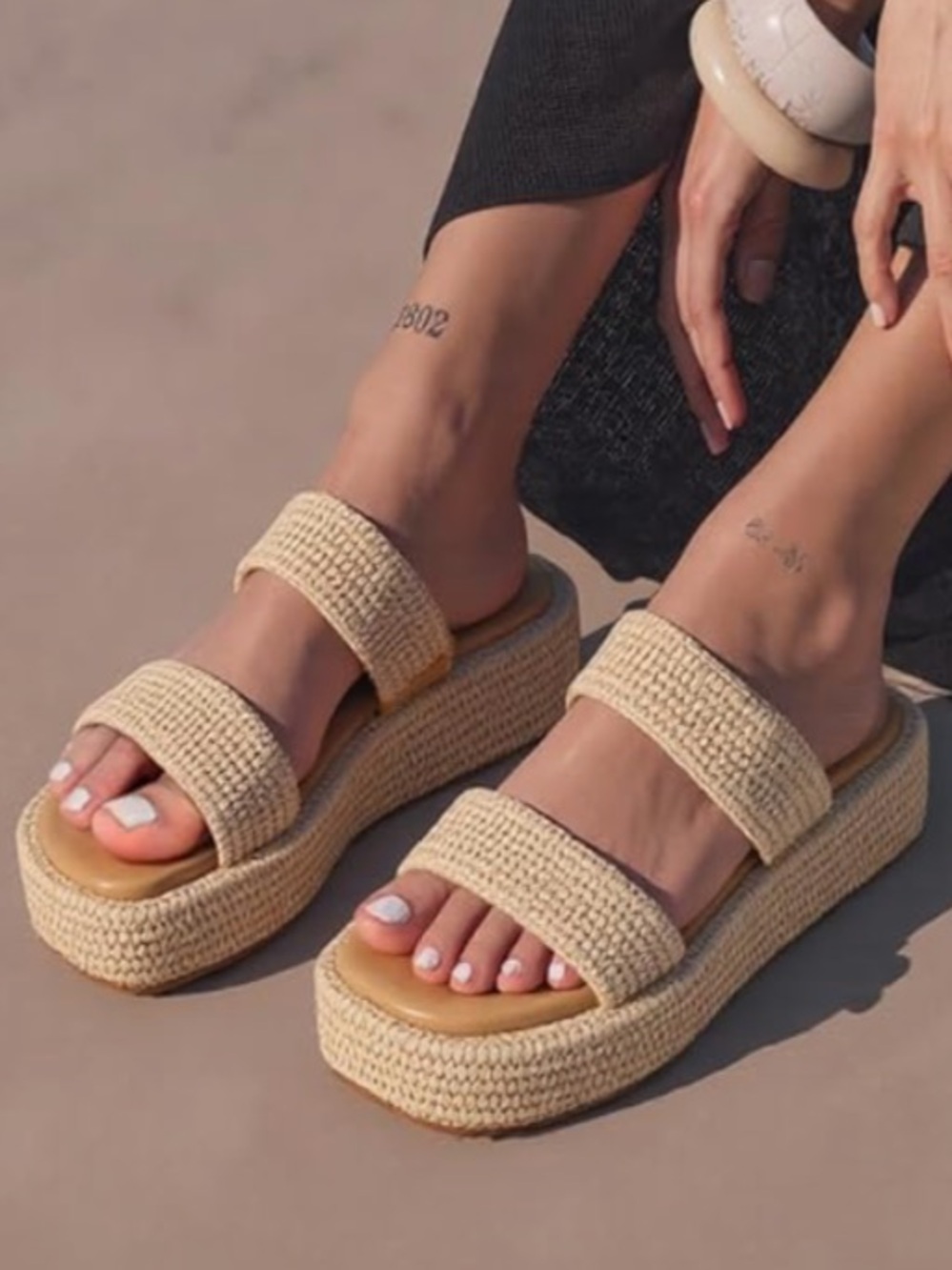 Women’s Beige Double-Strap Platform Sandals